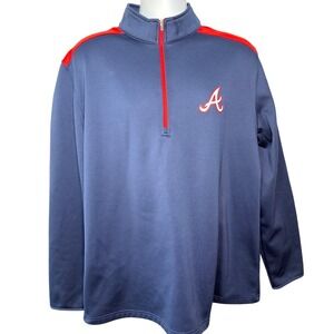 MLB Atlanta Braves Mens XL Quarter Zip Fleece Pullover Navy Red T2AC
